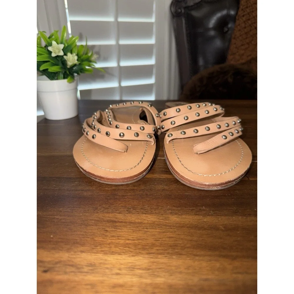 Tory‎ Burch Patos Nude Studded Multi Strap Leather Sandals 8.5